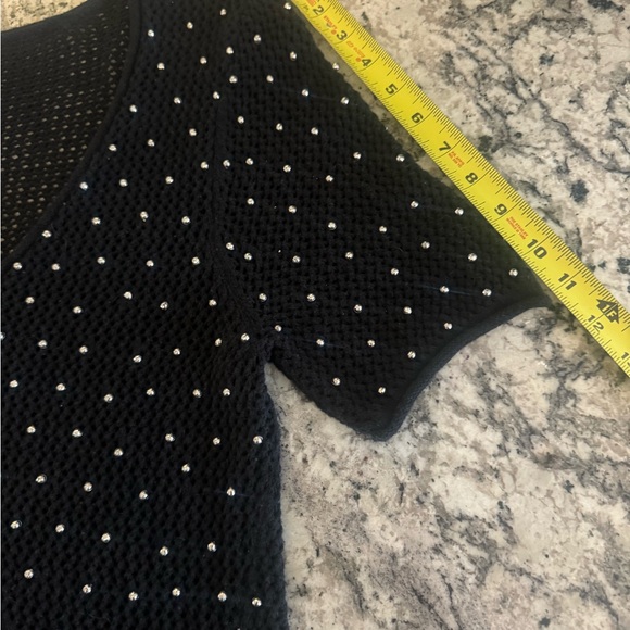 Black Short Sleeve V-Neck Silver Studded Sweater Size Large - Picture 8 of 12